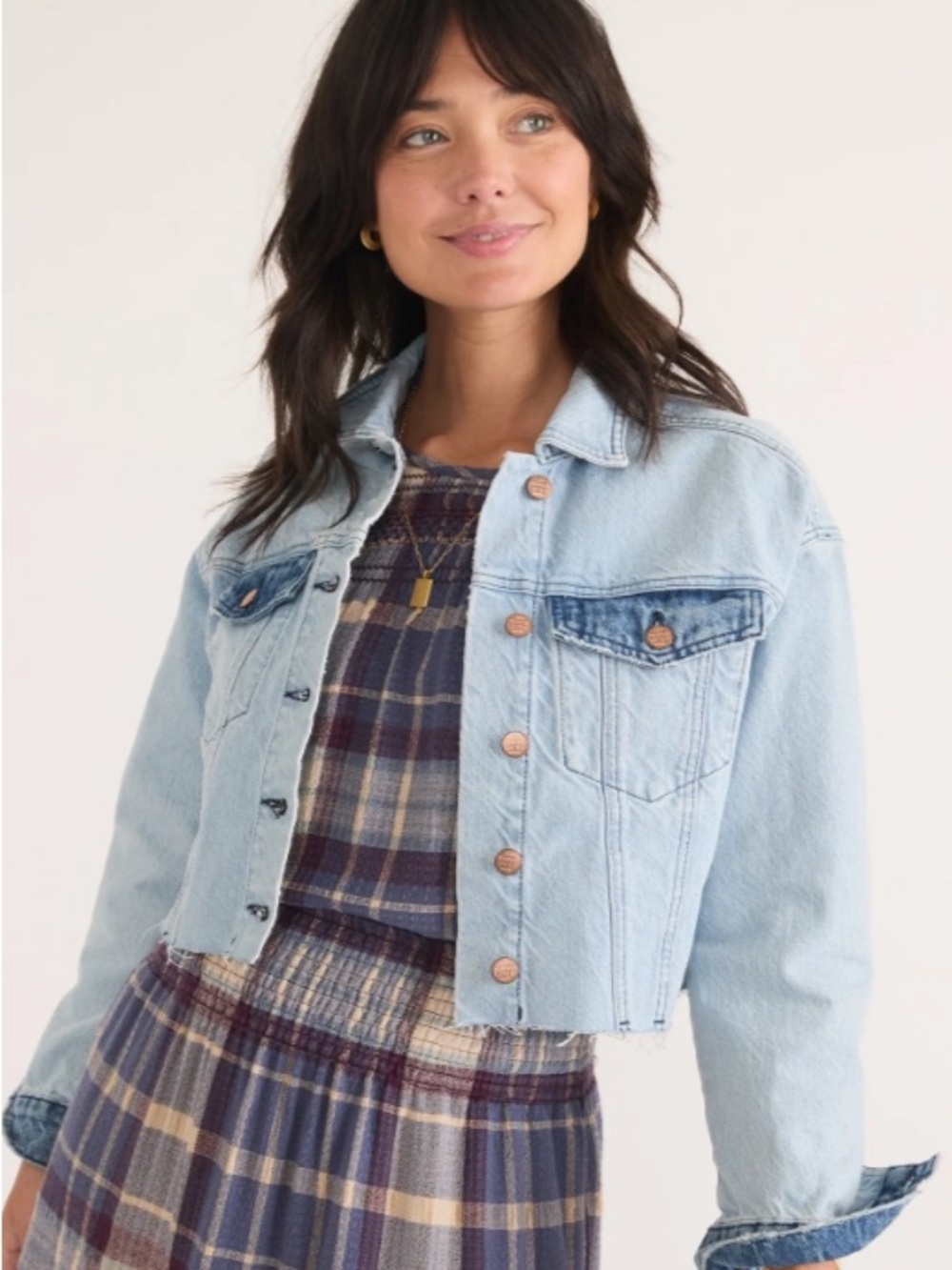 Marine Layer Ray Denim Jacket XL Two Tone Cropped Sun Colorblock Raw Hem